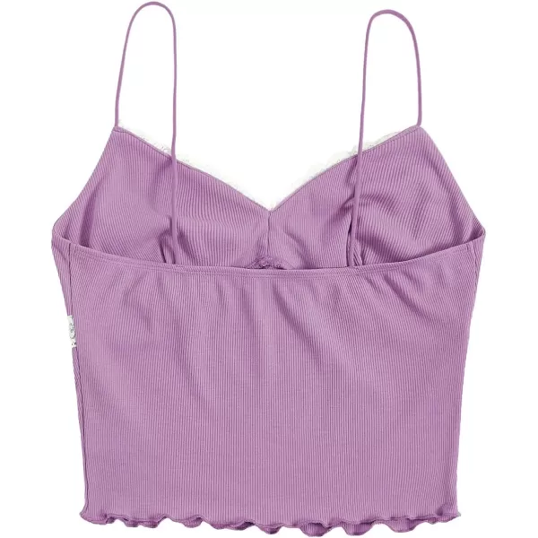 SweatyRocks Women's Lace Patchwork Spaghetti Strap Crop Cami Cute Ribbed Knit Slim Fit V Neck Camisole Tank Tops