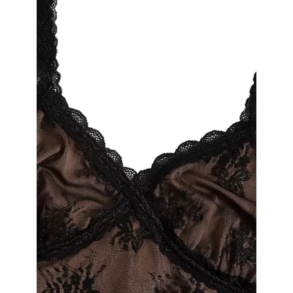 SweatyRocks Women's Lace Patchwork Spaghetti Strap Crop Cami Cute Ribbed Knit Slim Fit V Neck Camisole Tank Tops