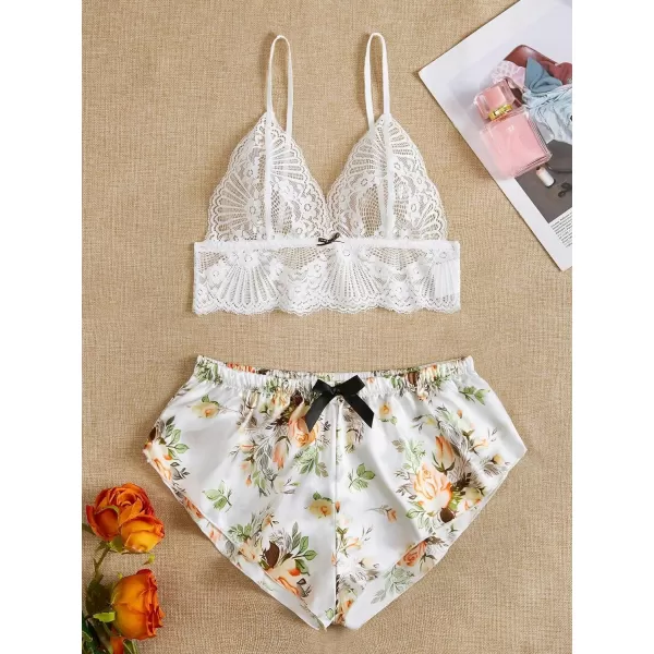 SweatyRocks Women's Lace Trim Underwear Lingerie Straps Bralette and Panty Set