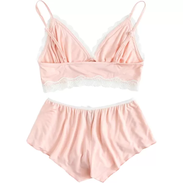 SweatyRocks Women's Lace Trim Underwear Lingerie Straps Bralette and Panty Set