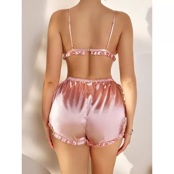 SweatyRocks Women's Lace Trim Underwear Lingerie Straps Bralette and Panty Set