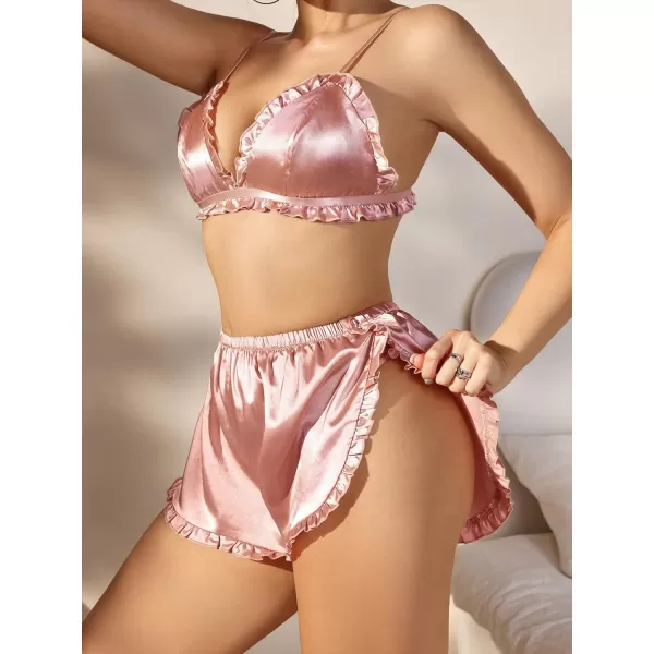 SweatyRocks Women's Lace Trim Underwear Lingerie Straps Bralette and Panty Set