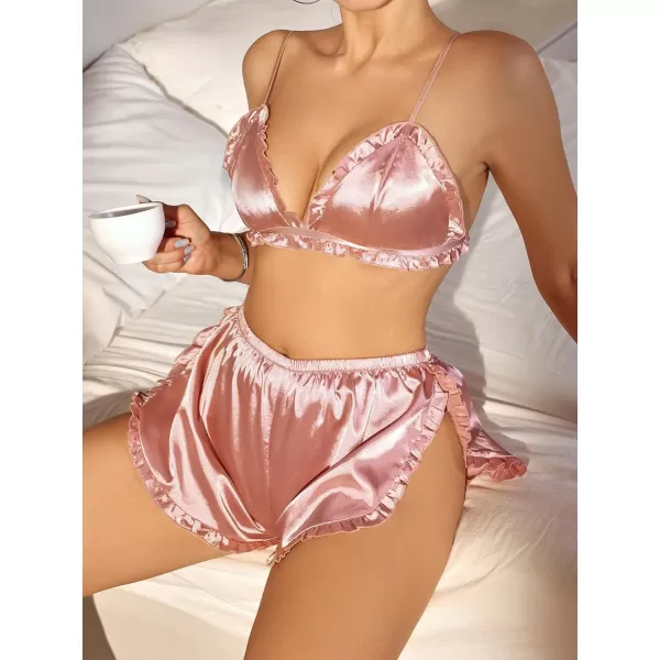 SweatyRocks Women's Lace Trim Underwear Lingerie Straps Bralette and Panty Set