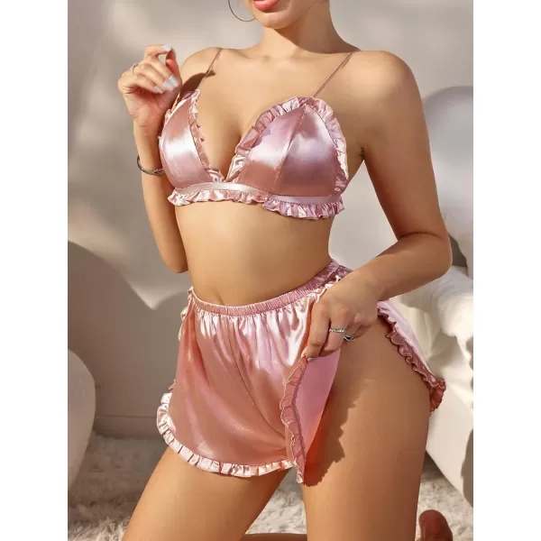 SweatyRocks Women's Lace Trim Underwear Lingerie Straps Bralette and Panty Set