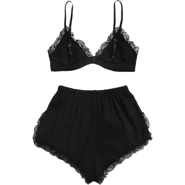 SweatyRocks Women's Lace Trim Underwear Lingerie Straps Bralette and Panty Set