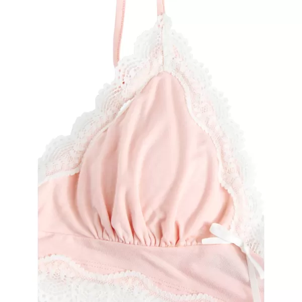 SweatyRocks Women's Lace Trim Underwear Lingerie Straps Bralette and Panty Set