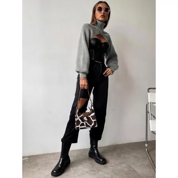 SweatyRocks Women's Lantern Sleeve Turtleneck High Neck Pullover Sweater Super Crop Top