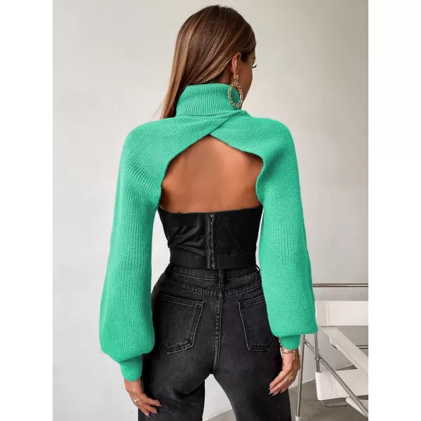 SweatyRocks Women's Lantern Sleeve Turtleneck High Neck Pullover Sweater Super Crop Top