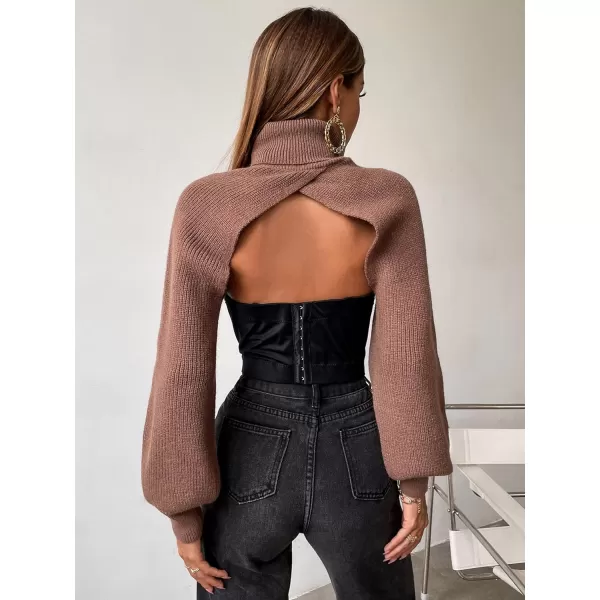 SweatyRocks Women's Lantern Sleeve Turtleneck High Neck Pullover Sweater Super Crop Top