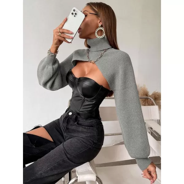 SweatyRocks Women's Lantern Sleeve Turtleneck High Neck Pullover Sweater Super Crop Top