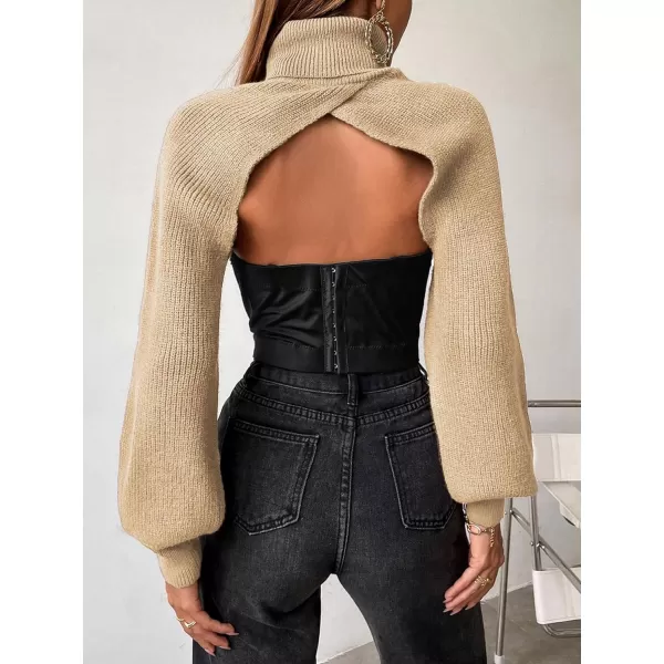 SweatyRocks Women's Lantern Sleeve Turtleneck High Neck Pullover Sweater Super Crop Top