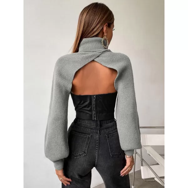 SweatyRocks Women's Lantern Sleeve Turtleneck High Neck Pullover Sweater Super Crop Top