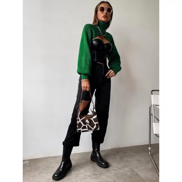 SweatyRocks Women's Lantern Sleeve Turtleneck High Neck Pullover Sweater Super Crop Top