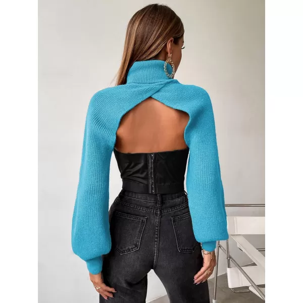 SweatyRocks Women's Lantern Sleeve Turtleneck High Neck Pullover Sweater Super Crop Top