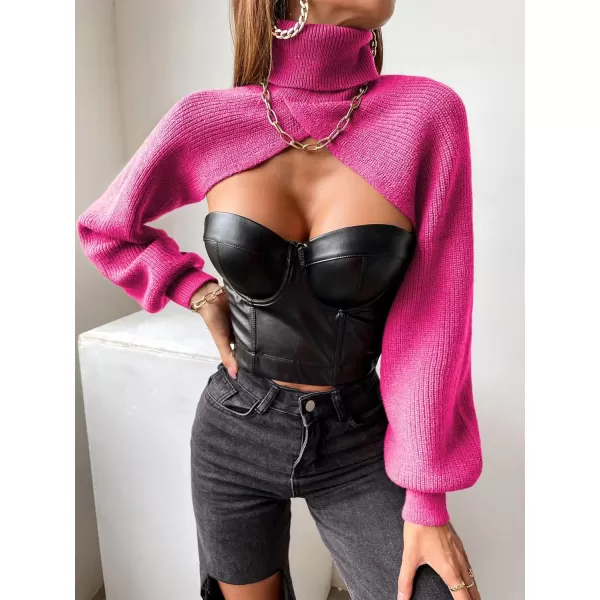 SweatyRocks Women's Lantern Sleeve Turtleneck High Neck Pullover Sweater Super Crop Top