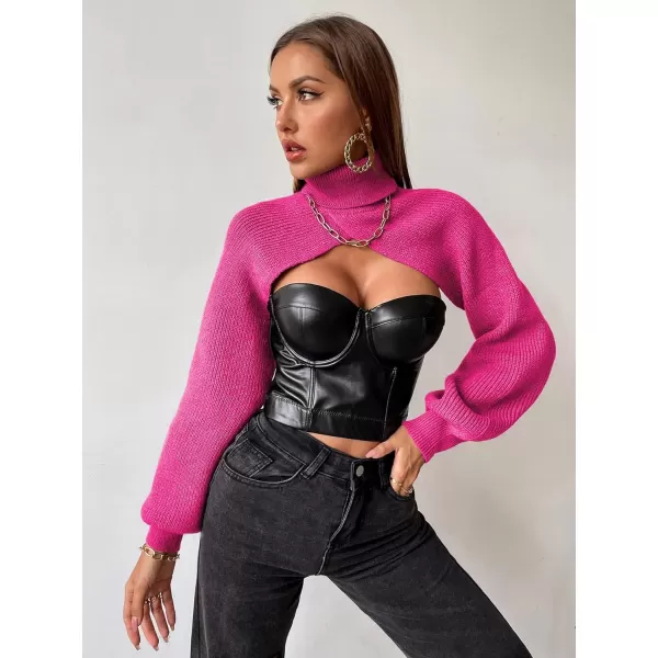 SweatyRocks Women's Lantern Sleeve Turtleneck High Neck Pullover Sweater Super Crop Top