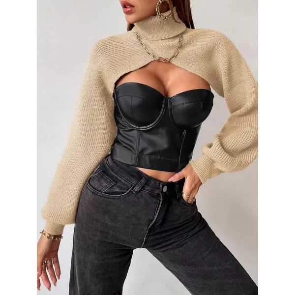 SweatyRocks Women's Lantern Sleeve Turtleneck High Neck Pullover Sweater Super Crop Top