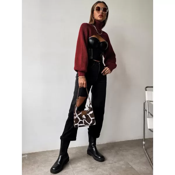 SweatyRocks Women's Lantern Sleeve Turtleneck High Neck Pullover Sweater Super Crop Top