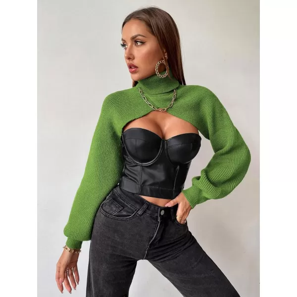 SweatyRocks Women's Lantern Sleeve Turtleneck High Neck Pullover Sweater Super Crop Top