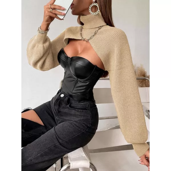 SweatyRocks Women's Lantern Sleeve Turtleneck High Neck Pullover Sweater Super Crop Top