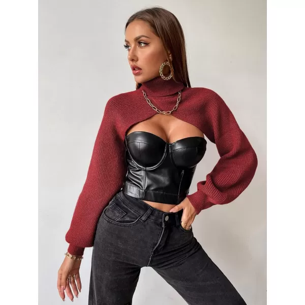SweatyRocks Women's Lantern Sleeve Turtleneck High Neck Pullover Sweater Super Crop Top