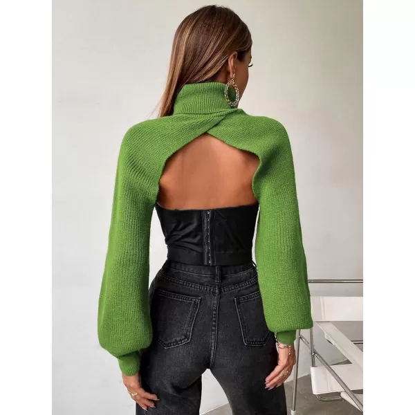 SweatyRocks Women's Lantern Sleeve Turtleneck High Neck Pullover Sweater Super Crop Top
