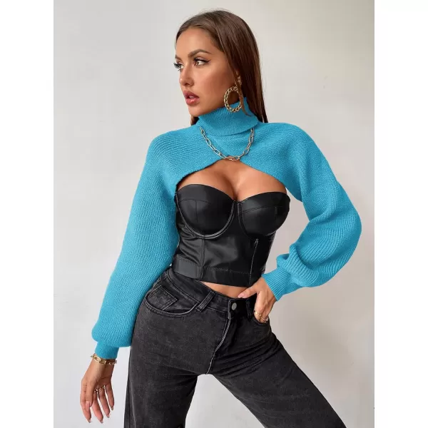 SweatyRocks Women's Lantern Sleeve Turtleneck High Neck Pullover Sweater Super Crop Top