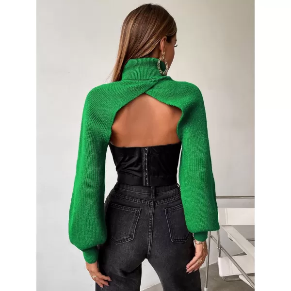 SweatyRocks Women's Lantern Sleeve Turtleneck High Neck Pullover Sweater Super Crop Top