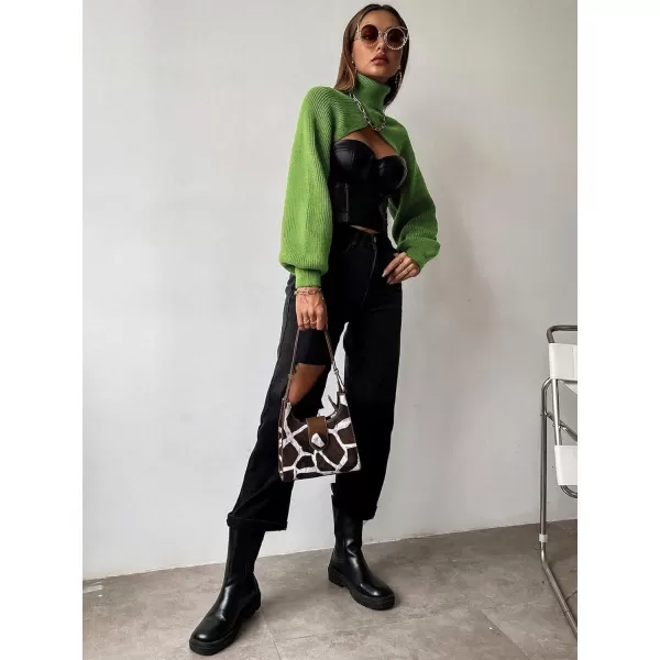 SweatyRocks Women's Lantern Sleeve Turtleneck High Neck Pullover Sweater Super Crop Top