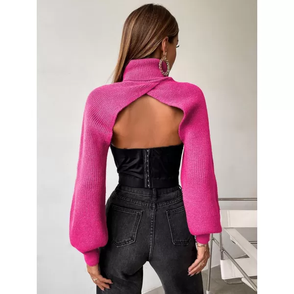 SweatyRocks Women's Lantern Sleeve Turtleneck High Neck Pullover Sweater Super Crop Top