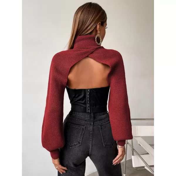 SweatyRocks Women's Lantern Sleeve Turtleneck High Neck Pullover Sweater Super Crop Top