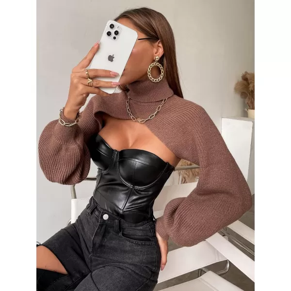 SweatyRocks Women's Lantern Sleeve Turtleneck High Neck Pullover Sweater Super Crop Top