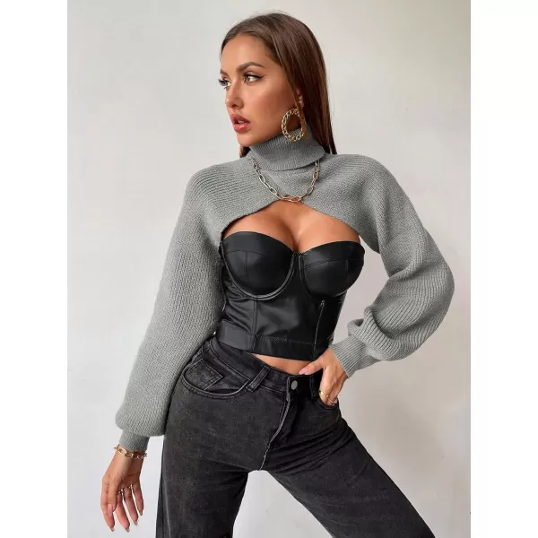 SweatyRocks Women's Lantern Sleeve Turtleneck High Neck Pullover Sweater Super Crop Top