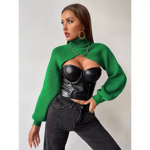 SweatyRocks Women's Lantern Sleeve Turtleneck High Neck Pullover Sweater Super Crop Top