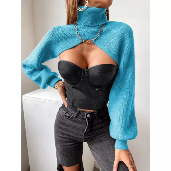 SweatyRocks Women's Lantern Sleeve Turtleneck High Neck Pullover Sweater Super Crop Top