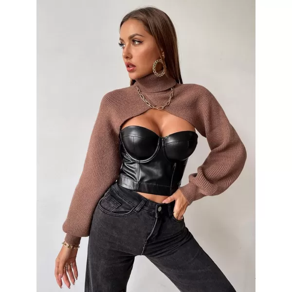 SweatyRocks Women's Lantern Sleeve Turtleneck High Neck Pullover Sweater Super Crop Top
