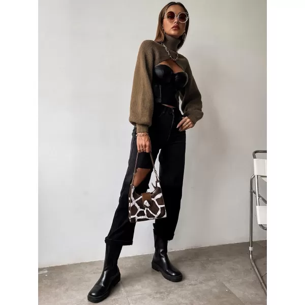 SweatyRocks Women's Lantern Sleeve Turtleneck High Neck Pullover Sweater Super Crop Top