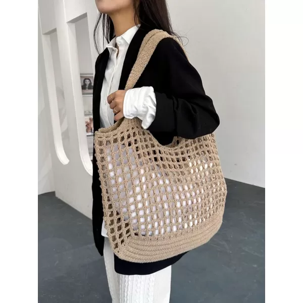 SweatyRocks Women's Large Hollow Out Shoulder Bag Knitted Crochet Mesh Shopping Tote Beach Bags