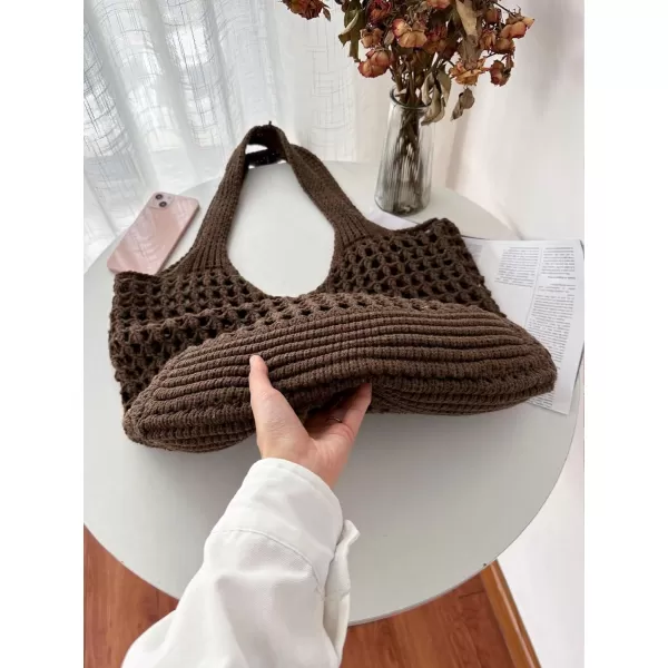 SweatyRocks Women's Large Hollow Out Shoulder Bag Knitted Crochet Mesh Shopping Tote Beach Bags