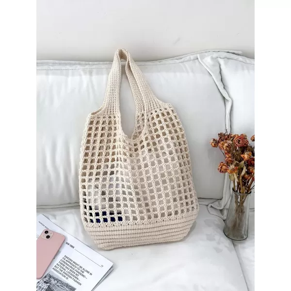SweatyRocks Women's Large Hollow Out Shoulder Bag Knitted Crochet Mesh Shopping Tote Beach Bags