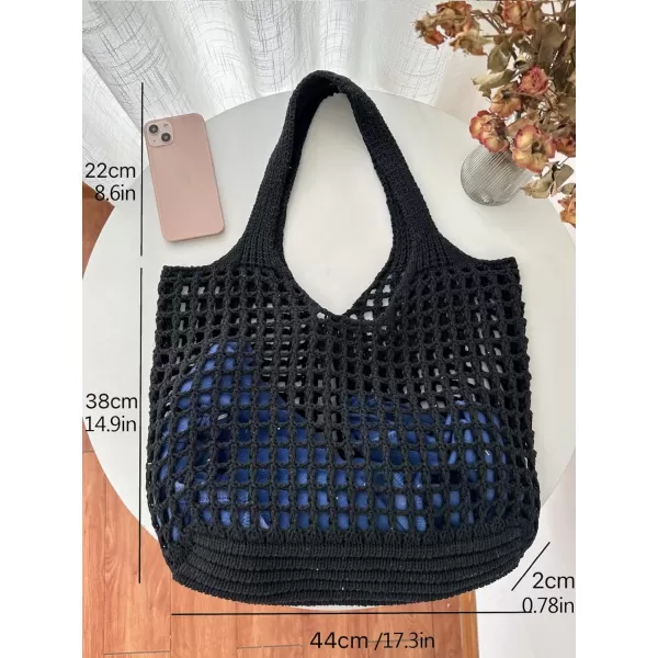 SweatyRocks Women's Large Hollow Out Shoulder Bag Knitted Crochet Mesh Shopping Tote Beach Bags