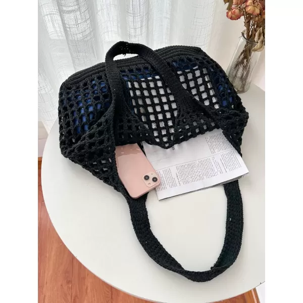 SweatyRocks Women's Large Hollow Out Shoulder Bag Knitted Crochet Mesh Shopping Tote Beach Bags