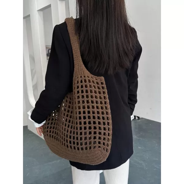SweatyRocks Women's Large Hollow Out Shoulder Bag Knitted Crochet Mesh Shopping Tote Beach Bags