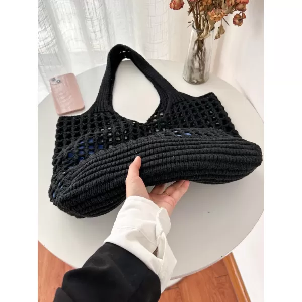 SweatyRocks Women's Large Hollow Out Shoulder Bag Knitted Crochet Mesh Shopping Tote Beach Bags