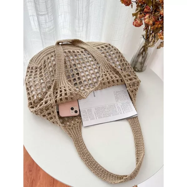 SweatyRocks Women's Large Hollow Out Shoulder Bag Knitted Crochet Mesh Shopping Tote Beach Bags