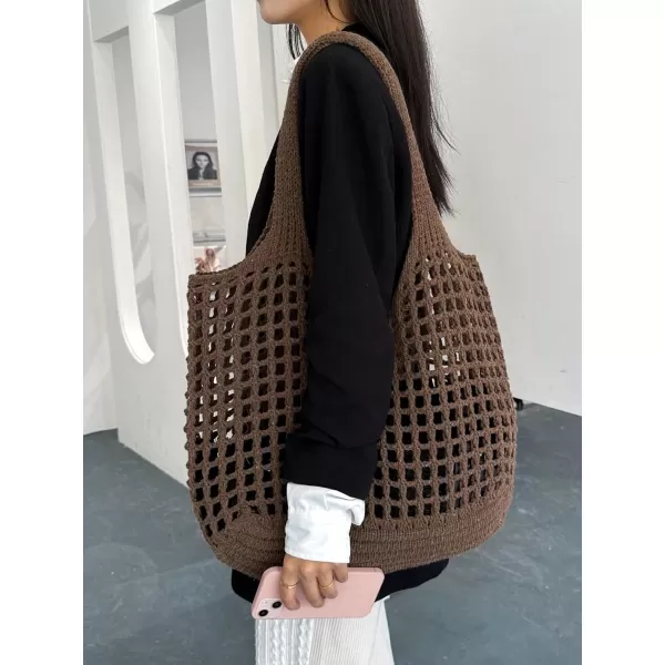 SweatyRocks Women's Large Hollow Out Shoulder Bag Knitted Crochet Mesh Shopping Tote Beach Bags