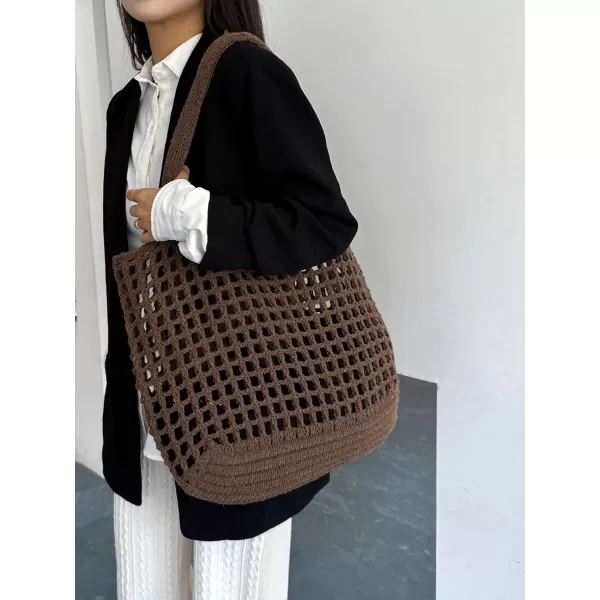 SweatyRocks Women's Large Hollow Out Shoulder Bag Knitted Crochet Mesh Shopping Tote Beach Bags