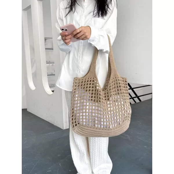 SweatyRocks Women's Large Hollow Out Shoulder Bag Knitted Crochet Mesh Shopping Tote Beach Bags