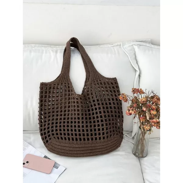SweatyRocks Women's Large Hollow Out Shoulder Bag Knitted Crochet Mesh Shopping Tote Beach Bags