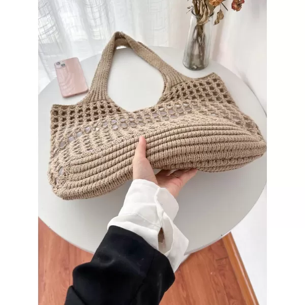 SweatyRocks Women's Large Hollow Out Shoulder Bag Knitted Crochet Mesh Shopping Tote Beach Bags